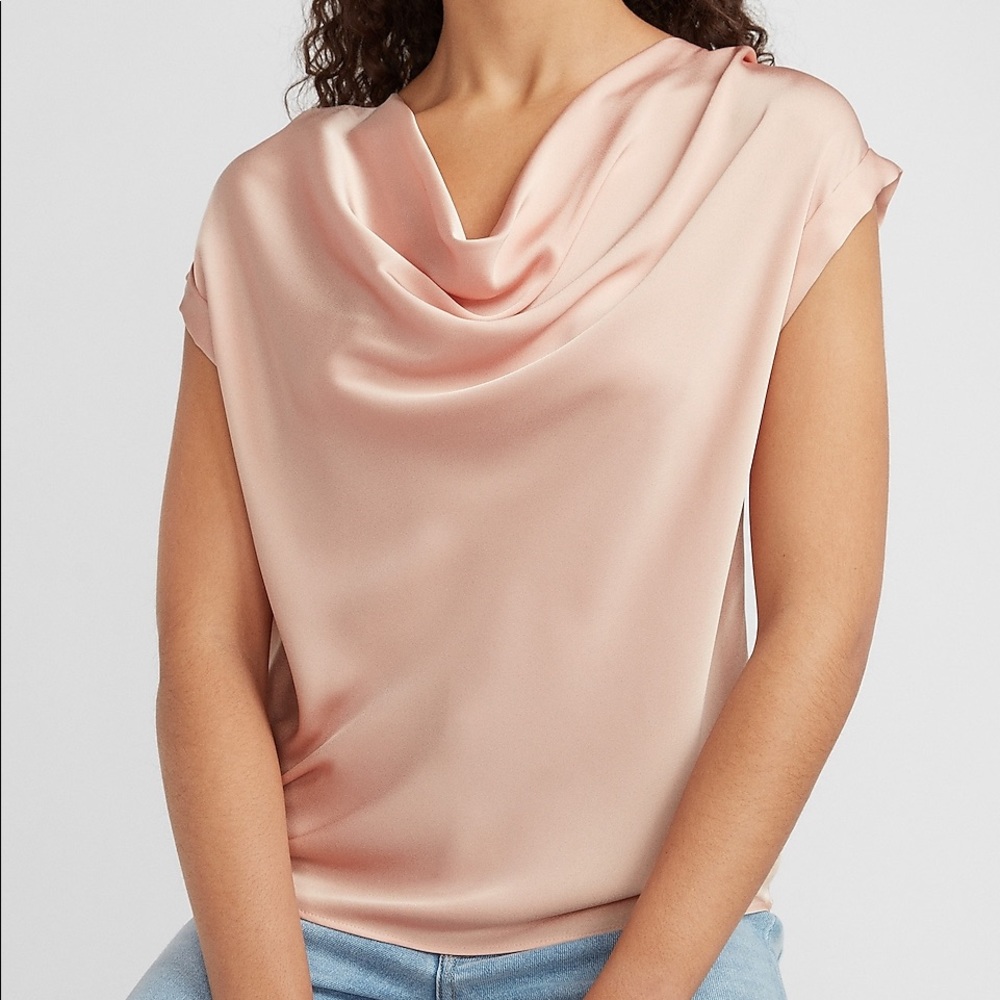 NWT Express Satin Cowl Neck Gramercy Tee in Pink